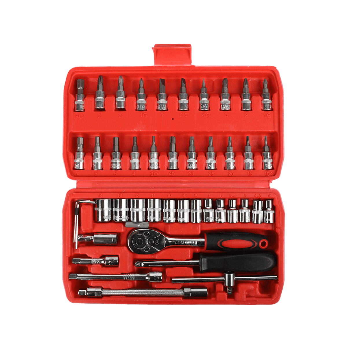 46pcs 1/4' dr Crv Steel Metric Car Repairing Toolbox Socket Rench Tools with Ratchet Handle সেট