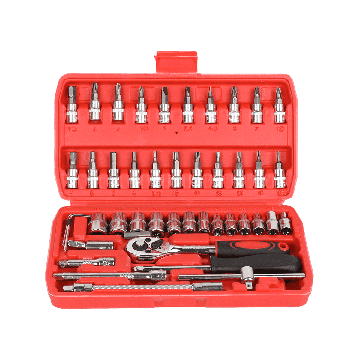 46pcs 1/4' dr Crv Steel Metric Car Repairing Toolbox Socket Rench Tools with Ratchet Handle সেট