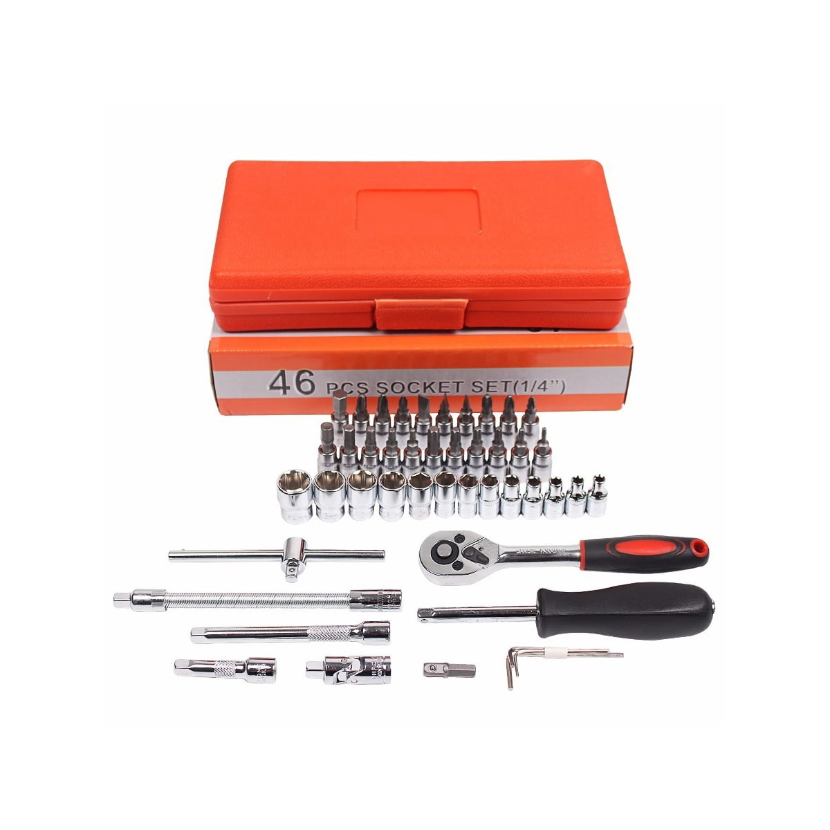 46pcs 1/4' dr Crv Steel Metric Car Repairing Toolbox Socket Rench Tools with Ratchet Handle সেট